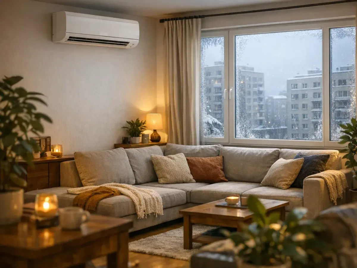 Pre-fabricated block flat in Ursynów with an installed heat-pump air conditioner