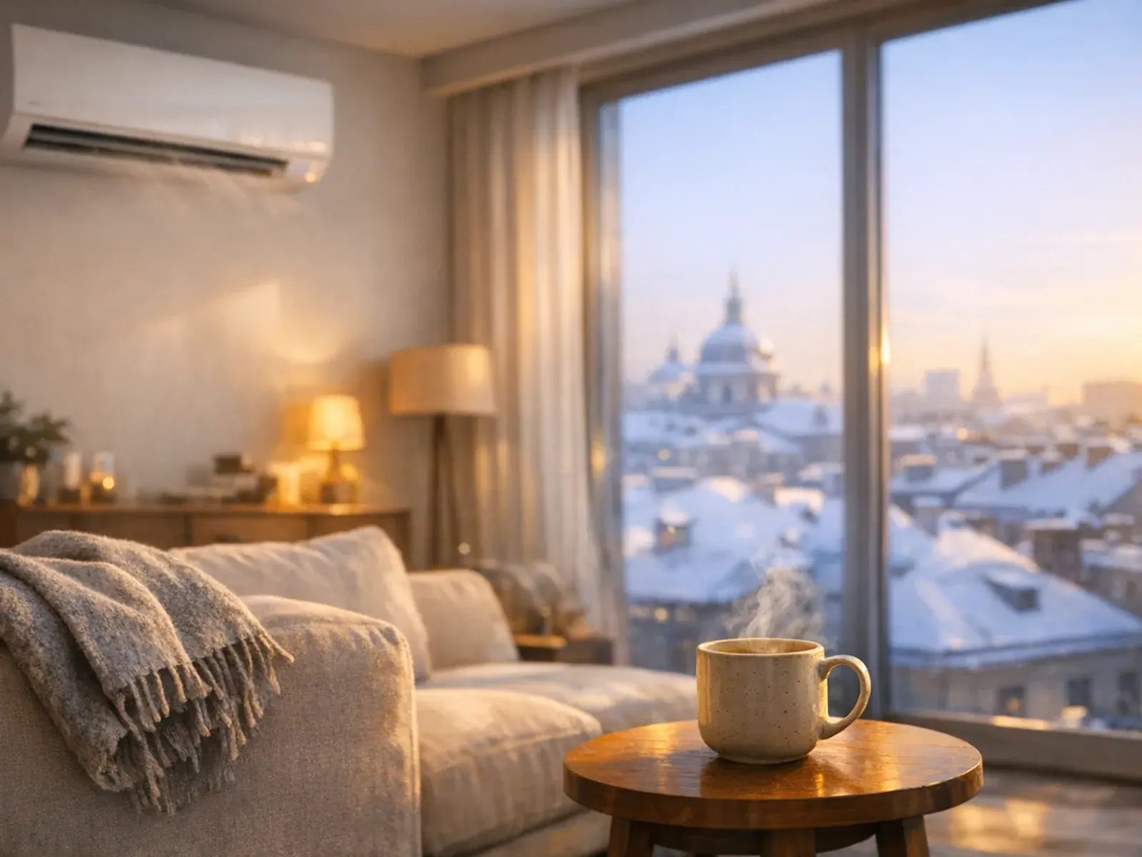 Interior of a Warsaw block flat heated by an air conditioner with heating function — thermal comfort in winter