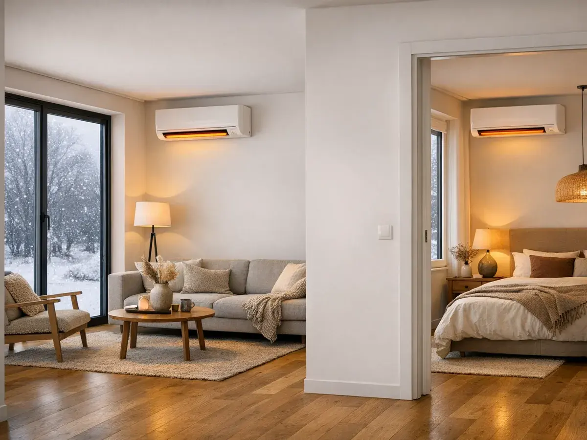Wall split heat-pump air conditioner in the living room of a flat in Mokotów