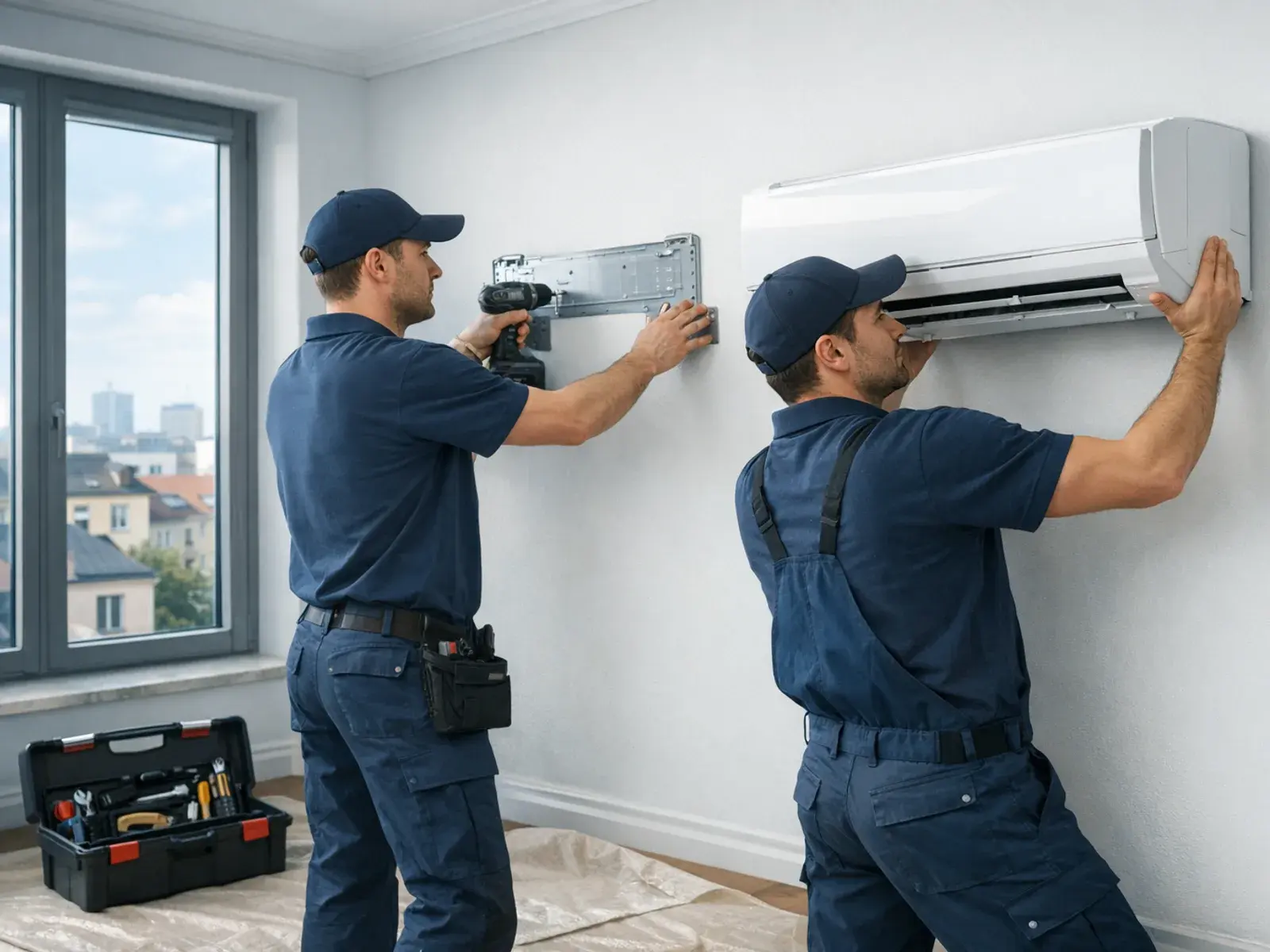 Professional split air conditioning installation in a flat in Warsaw