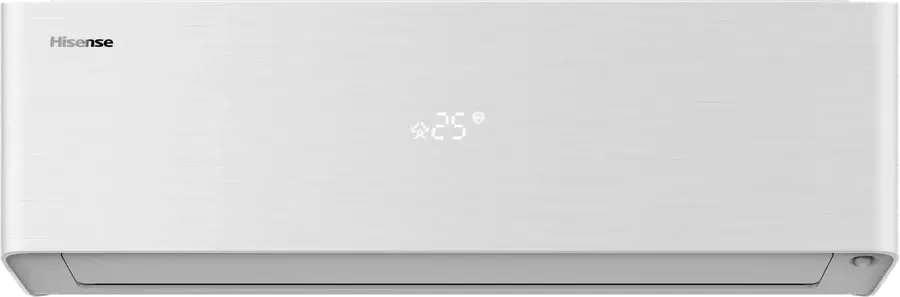 Klimatyzator ścienny Hisense Energy Pro X White — jasna, biała jednostka wewnętrzna o szerokim, płaskim froncie