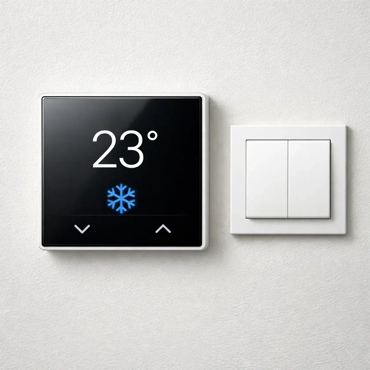 Wall-mounted AC control panel showing the cooling-mode icon