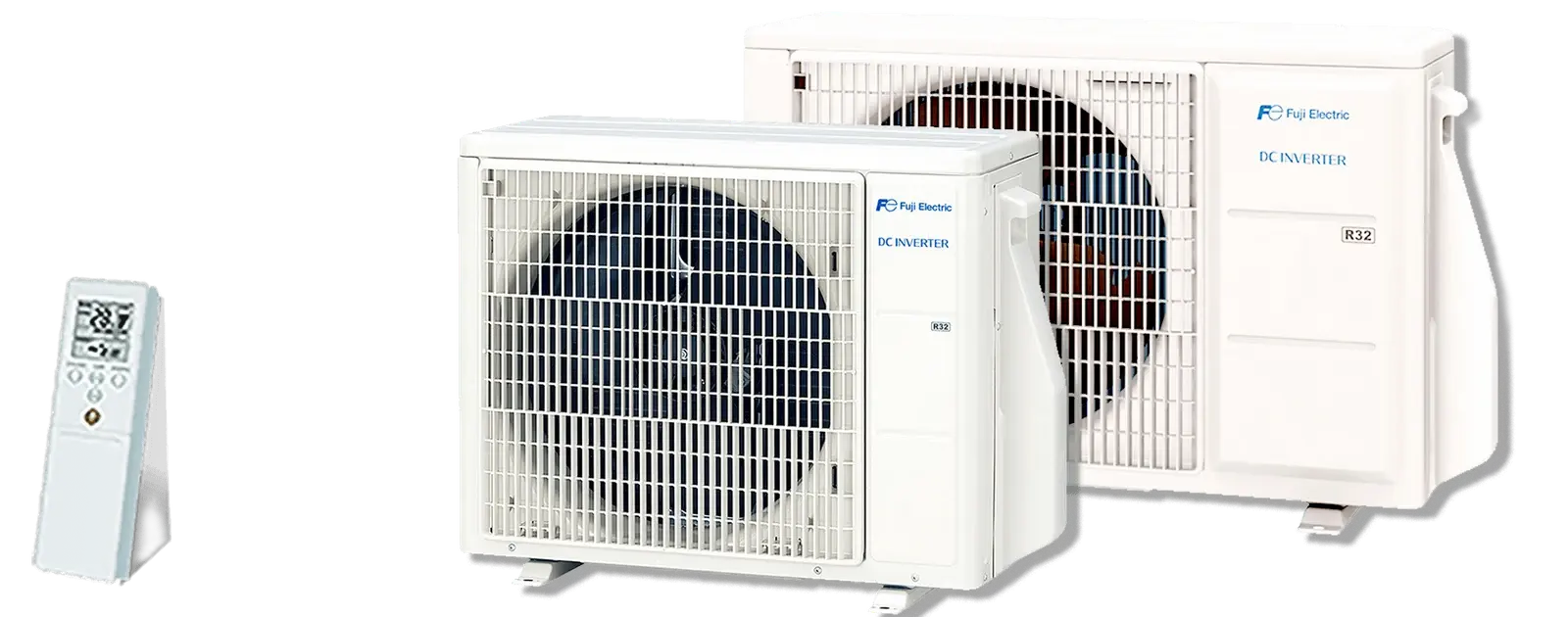 Klimatyzator ścienny Fuji Electric KETF w wariancie białym — trójwymiarowy błyszczący panel, designerska linia serii KETA
