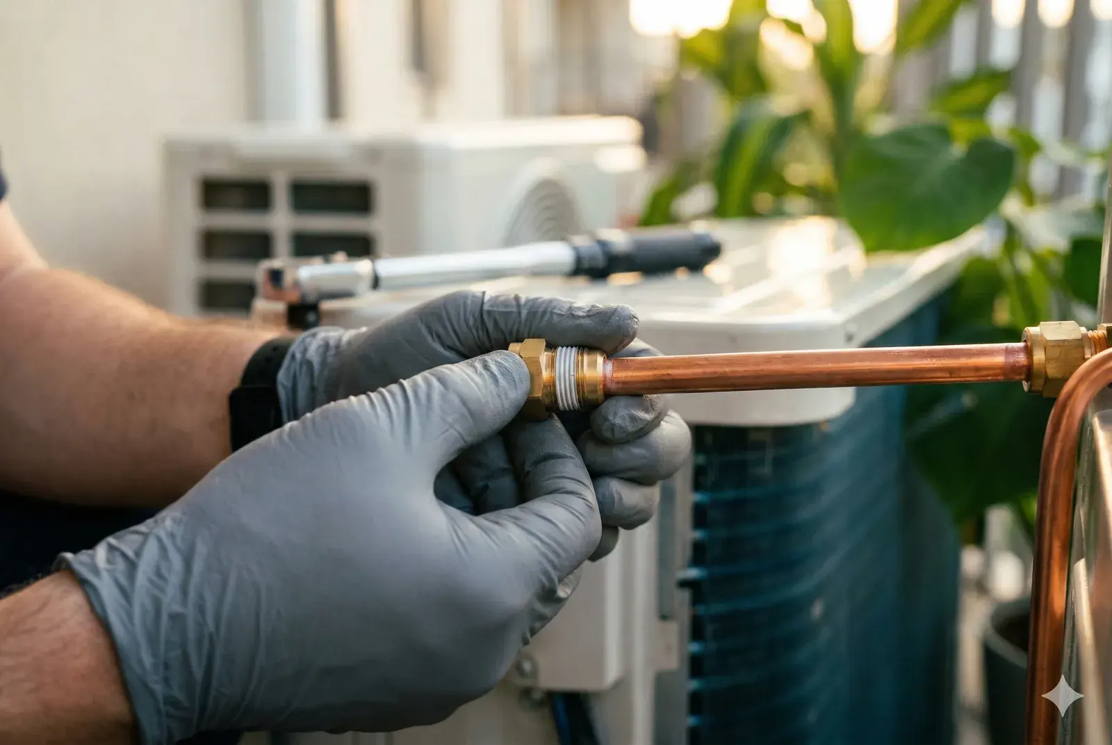 Close-up of AC pipe fitting